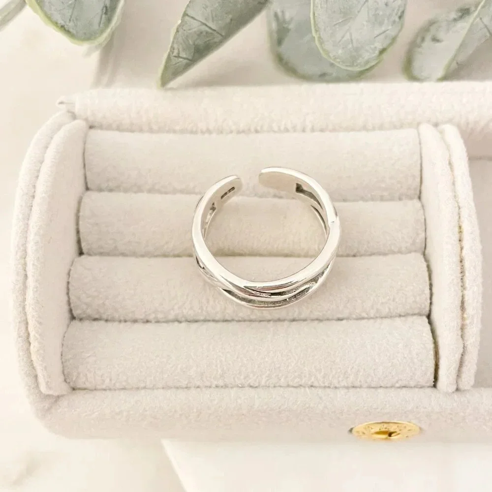 925 Sterling Silver Minimalist Ring Criss Cross Layer Ring Modern Ring - Picture 5 of 8